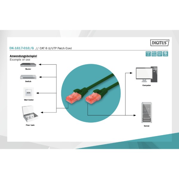 Фото - Кабель патч-корд Digitus CAT 6 UTP 1 м Green (DK-1617-010/G)